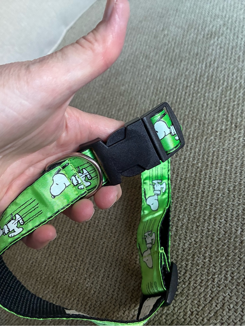 Green Snoopy Print Dog Collar